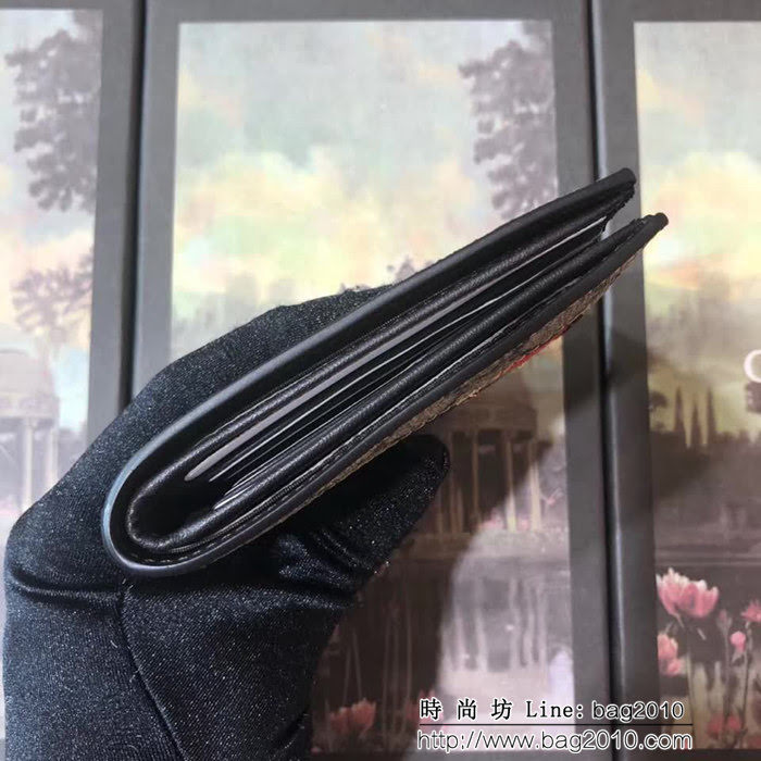 GUCCI古馳 專櫃同步 紅藍綠織帶加杏色雙G提花面料 男士雙折皮夾 408827 杏色 WTG1926